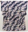 Photo1: 5710T06z910  Japanese Kimono Silk KOMON Flowers Dark navy (1)