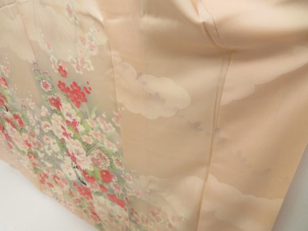 Photo4: 5710T07z1100  Japanese Kimono Silk FURISODE Flower cart Light peach (4)