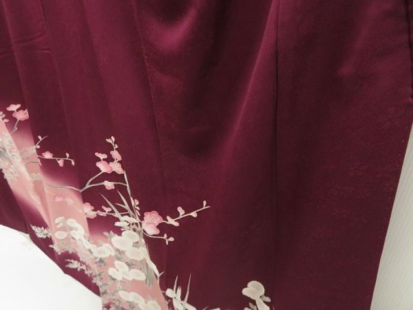 Photo4: 5710T08z970  Japanese Kimono Silk TSUKESAGE Peony Dark grape (4)