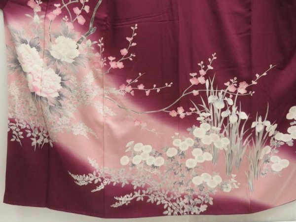 Photo5: 5710T08z970  Japanese Kimono Silk TSUKESAGE Peony Dark grape (5)