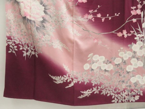 Photo6: 5710T08z970  Japanese Kimono Silk TSUKESAGE Peony Dark grape (6)