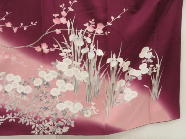 Photo7: 5710T08z970  Japanese Kimono Silk TSUKESAGE Peony Dark grape (7)