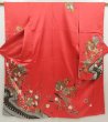 Photo1: 5710T09z1150  Japanese Kimono Silk FURISODE Butterfly Red-Pink (1)