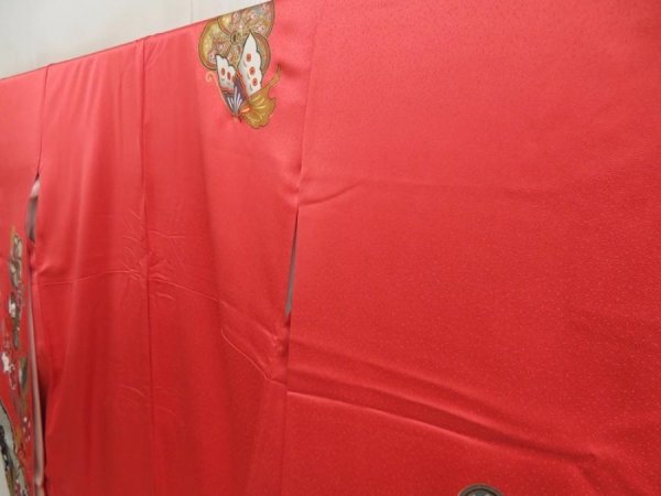 Photo2: 5710T09z1150  Japanese Kimono Silk FURISODE Butterfly Red-Pink (2)