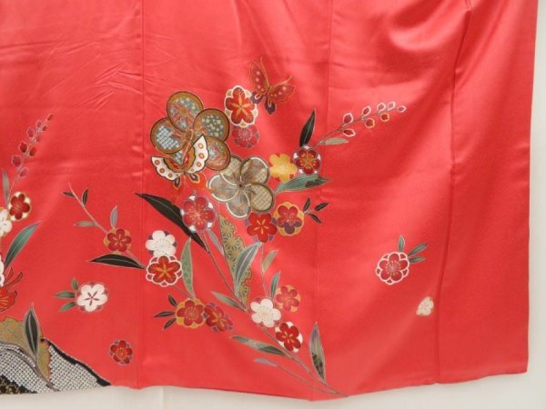 Photo5: 5710T09z1150  Japanese Kimono Silk FURISODE Butterfly Red-Pink (5)