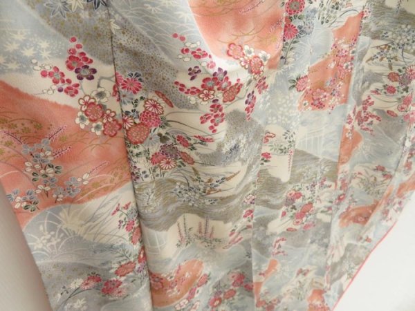 Photo3: 5710T10z880  Japanese Kimono Silk KOMON Flowers Light blue (3)