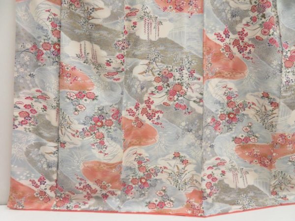 Photo4: 5710T10z880  Japanese Kimono Silk KOMON Flowers Light blue (4)