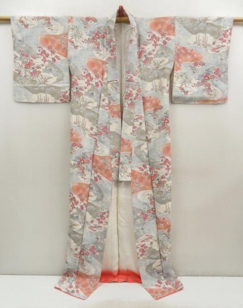 Photo8: 5710T10z880  Japanese Kimono Silk KOMON Flowers Light blue (8)