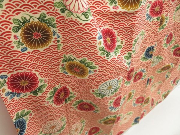 Photo3: 5710T12z1010 Vintage Japanese Kimono Silk KOMON Chrysanthemum Dark red (3)