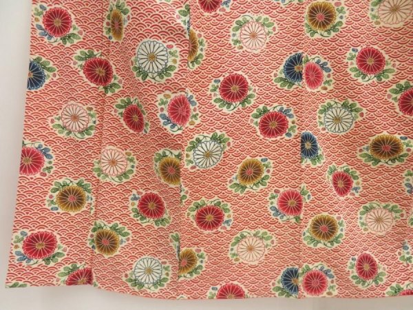 Photo4: 5710T12z1010 Vintage Japanese Kimono Silk KOMON Chrysanthemum Dark red (4)
