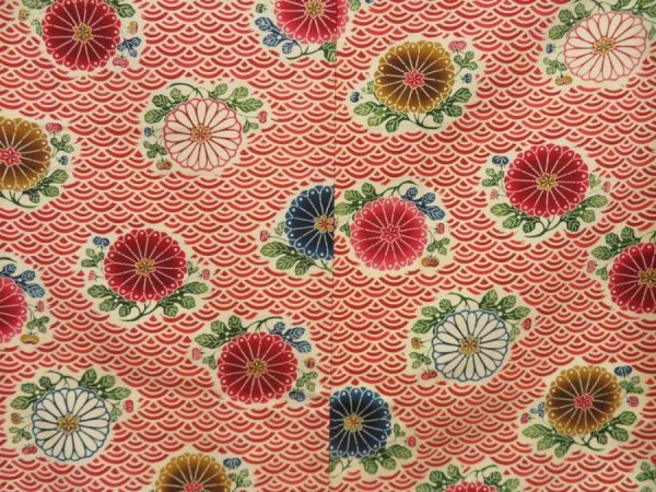 Photo5: 5710T12z1010 Vintage Japanese Kimono Silk KOMON Chrysanthemum Dark red (5)