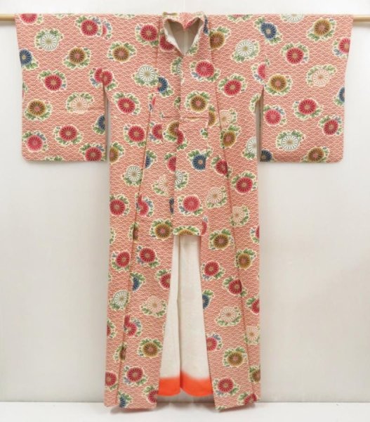 Photo8: 5710T12z1010 Vintage Japanese Kimono Silk KOMON Chrysanthemum Dark red (8)