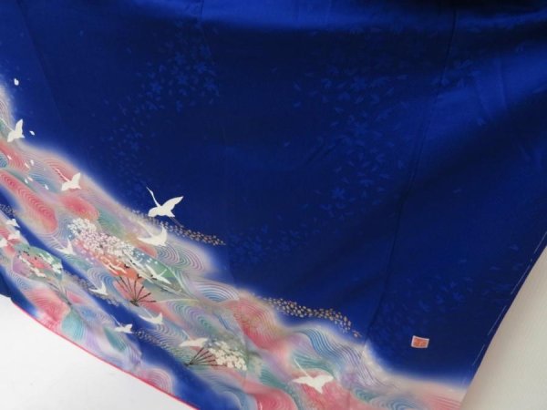 Photo4: 5710T13z1150  Japanese Kimono Silk FURISODE Folding fan Royal blue (4)