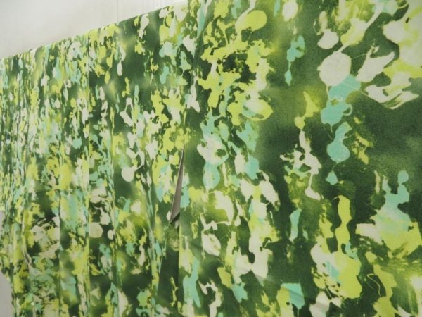 Photo2: 5712T01z860  Japanese Kimono Silk KOMON Leaf Moss green (2)