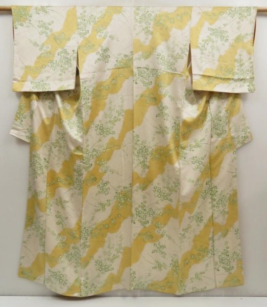 Photo1: 5712T03z880 Vintage Japanese Kimono Silk KOMON Flower Straw yellow (1)