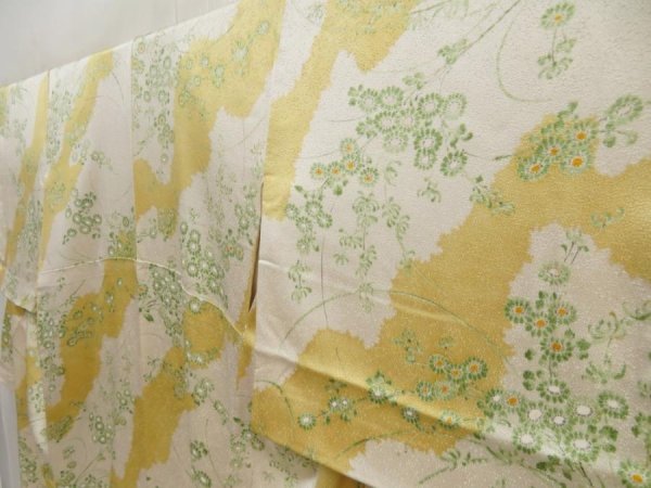 Photo2: 5712T03z880 Vintage Japanese Kimono Silk KOMON Flower Straw yellow (2)
