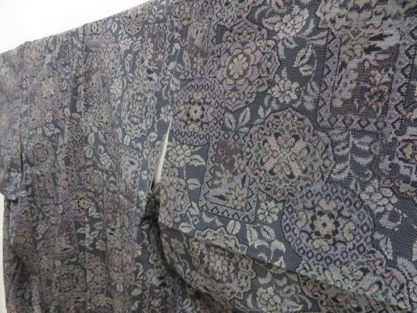 Photo2: 5712T04z740 Vintage Japanese Kimono Silk TSUMUGI  Navy-Gray (2)