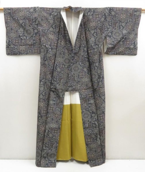 Photo8: 5712T04z740 Vintage Japanese Kimono Silk TSUMUGI  Navy-Gray (8)
