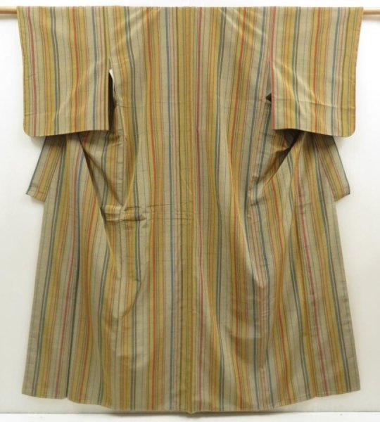 Photo1: 5712T05z870 Vintage Japanese Kimono Silk TSUMUGI  Yellow ochre (1)