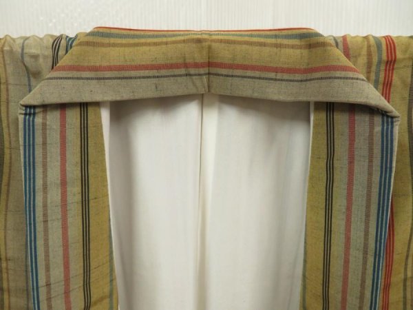 Photo6: 5712T05z870 Vintage Japanese Kimono Silk TSUMUGI  Yellow ochre (6)
