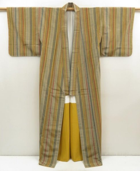 Photo8: 5712T05z870 Vintage Japanese Kimono Silk TSUMUGI  Yellow ochre (8)