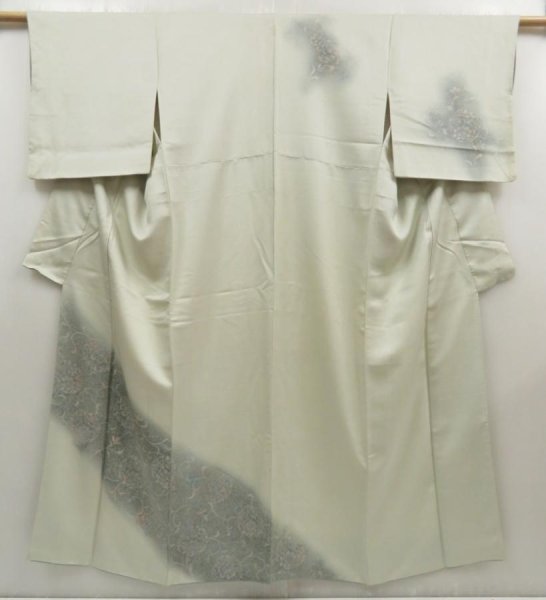 Photo1: 5712T06z870  Japanese Kimono Silk TSUKESAGE Flower Light green-gray (1)