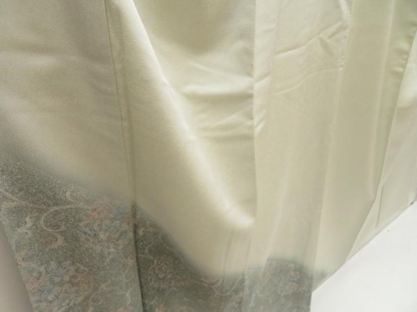 Photo3: 5712T06z870  Japanese Kimono Silk TSUKESAGE Flower Light green-gray (3)