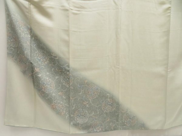 Photo5: 5712T06z870  Japanese Kimono Silk TSUKESAGE Flower Light green-gray (5)
