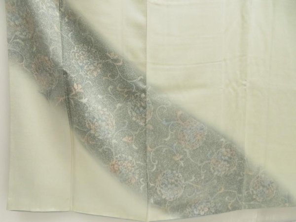 Photo6: 5712T06z870  Japanese Kimono Silk TSUKESAGE Flower Light green-gray (6)