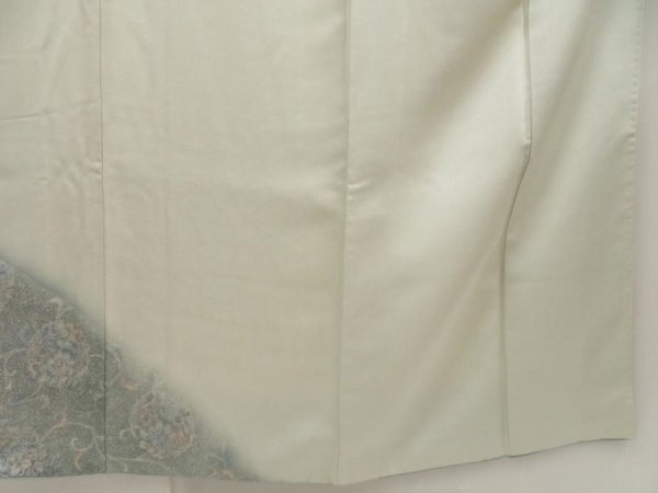 Photo7: 5712T06z870  Japanese Kimono Silk TSUKESAGE Flower Light green-gray (7)