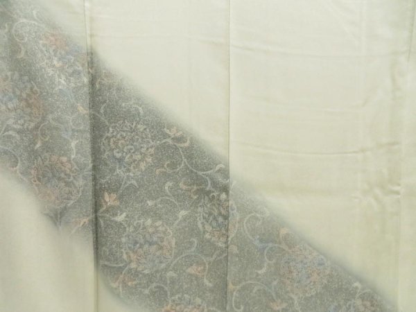 Photo8: 5712T06z870  Japanese Kimono Silk TSUKESAGE Flower Light green-gray (8)