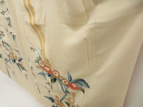 Photo4: 5712T07z970 Vintage Japanese Kimono Silk TSUKESAGE Onagadori Sand beige (4)