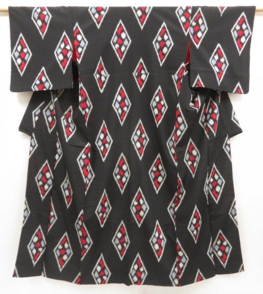 Photo1: 5712T08z810 Vintage Japanese Kimono Silk OMESHI KOMON Black (1)