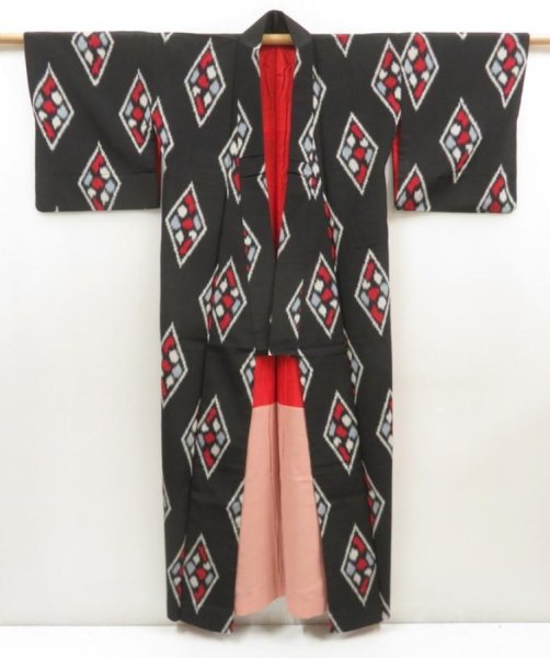 Photo8: 5712T08z810 Vintage Japanese Kimono Silk OMESHI KOMON Black (8)