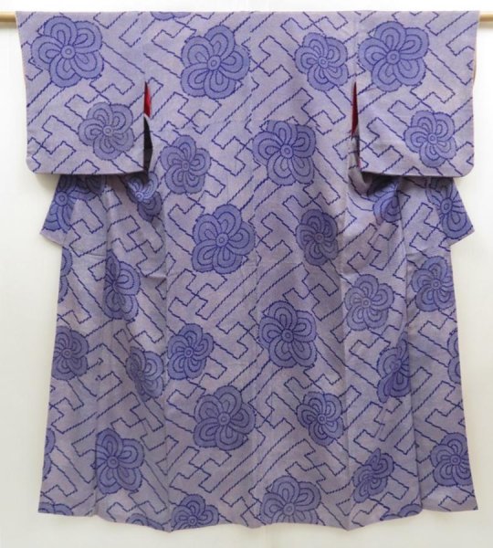 Photo1: 5712T09z570 Vintage Japanese Kimono Silk KOMON Plum blossom  Dark lavender (1)