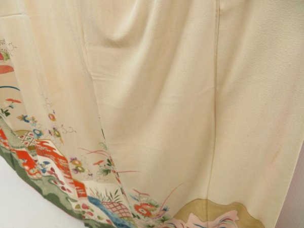 Photo4: 5712T10z1010 Vintage Japanese Kimono Silk TSUKESAGE Chrysanthemum Sand beige (4)