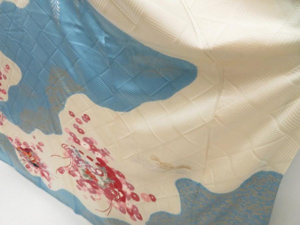Photo4: 5712T12z1150 Vintage Japanese Kimono Silk FURISODE Folding fan Light blue (4)