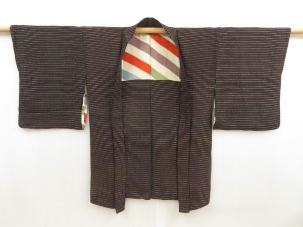 Photo3: 5716T01z540 Vintage Japanese Kimono Silk URUSHI HAORI  Black (3)