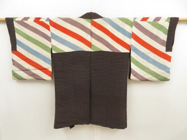 Photo4: 5716T01z540 Vintage Japanese Kimono Silk URUSHI HAORI  Black (4)