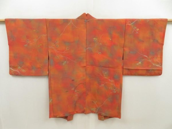 Photo1: 5716T02z580 Vintage Japanese Kimono Silk HAORI Branch Dark orange (1)