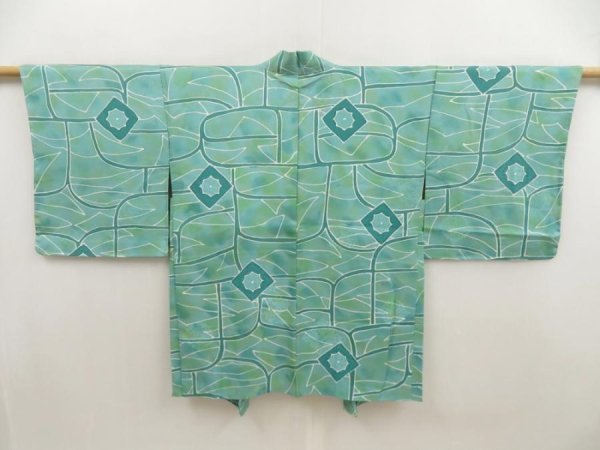 Photo1: 5716T03z600 Vintage Japanese Kimono Silk HAORI  Dull cyan (1)