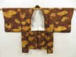 Photo5: 5716T04z530  Japanese Kimono Silk HAORI Chrysanthemum Dark brown (5)