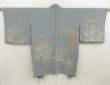Photo1: 5716T05z670 Vintage Japanese Kimono Silk HAORI Chrysanthemum Blue-Gray (1)