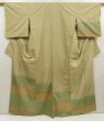 Photo1: 5716T06z930 Vintage Japanese Kimono Silk TSUMUGI  Light olive (1)