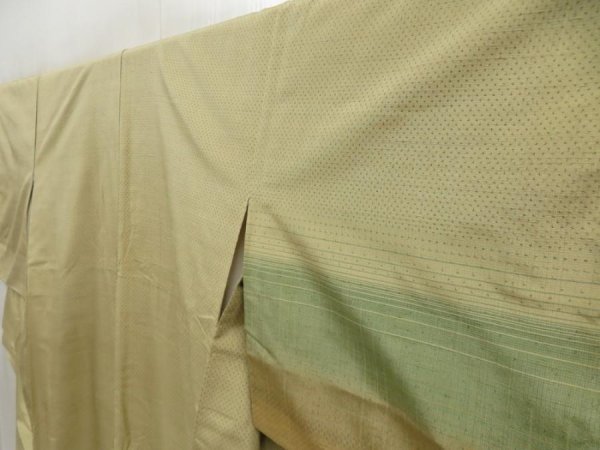 Photo2: 5716T06z930 Vintage Japanese Kimono Silk TSUMUGI  Light olive (2)