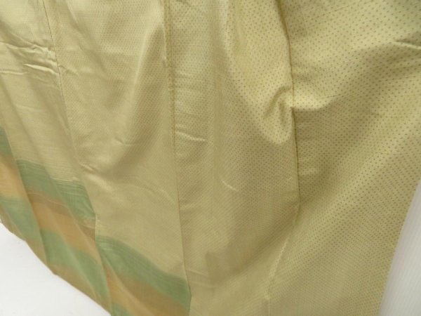 Photo4: 5716T06z930 Vintage Japanese Kimono Silk TSUMUGI  Light olive (4)