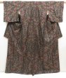 Photo1: 5716T07z750 Vintage Japanese Kimono Silk OSHIMA TSUMUGI Flowers Black (1)