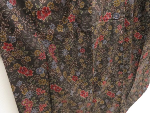 Photo3: 5716T07z750 Vintage Japanese Kimono Silk OSHIMA TSUMUGI Flowers Black (3)