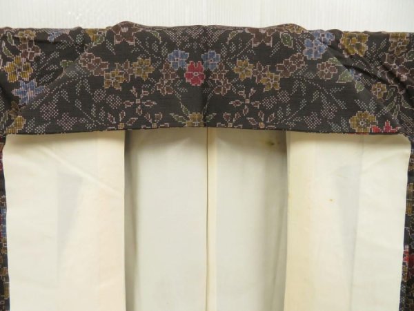 Photo7: 5716T07z750 Vintage Japanese Kimono Silk OSHIMA TSUMUGI Flowers Black (7)