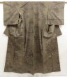 Photo1: 5716T08z720 Vintage Japanese Kimono Silk TSUMUGI Flowers Brown-Gray (1)